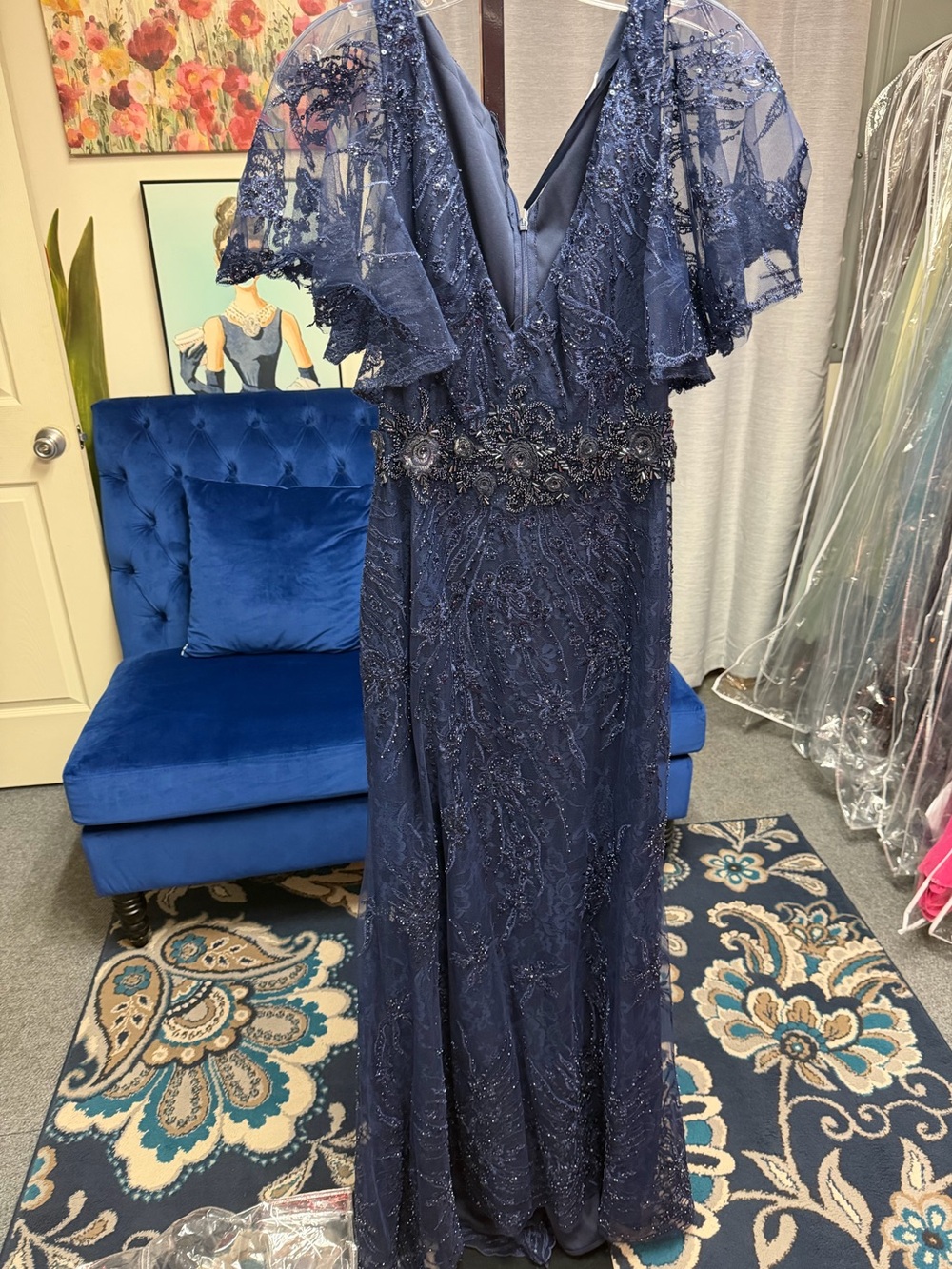 Mac Duggal Navy Beaded Gown – Size 8